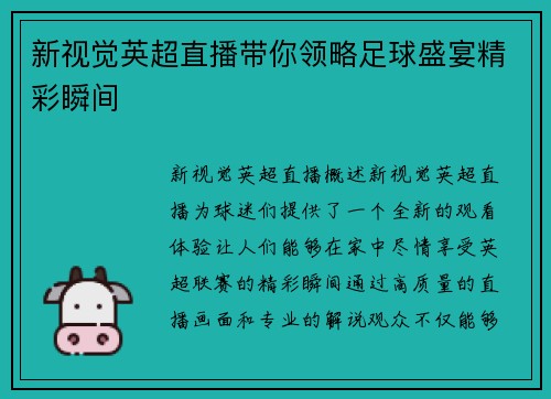 新视觉英超直播带你领略足球盛宴精彩瞬间